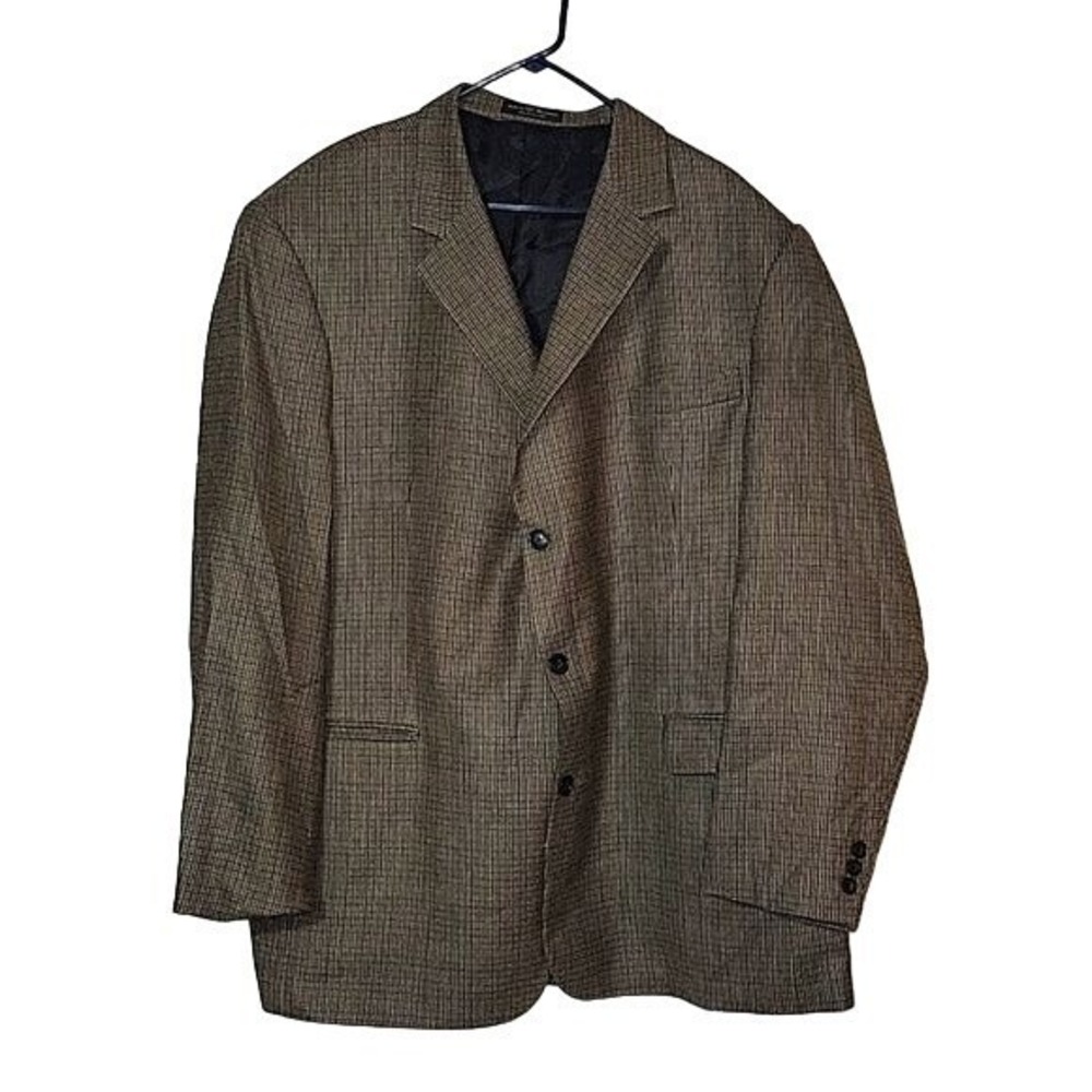 ANDREW FEZZA 52R Brown Glenn‎ Plaid Wool/Silk Blazer Suit Jacket Sport Coat